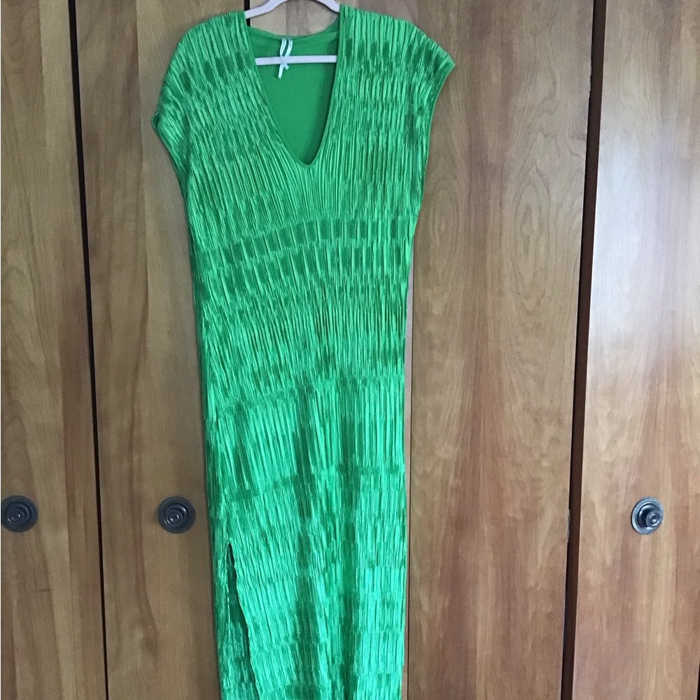 Anthropologie Green Pleated Dress